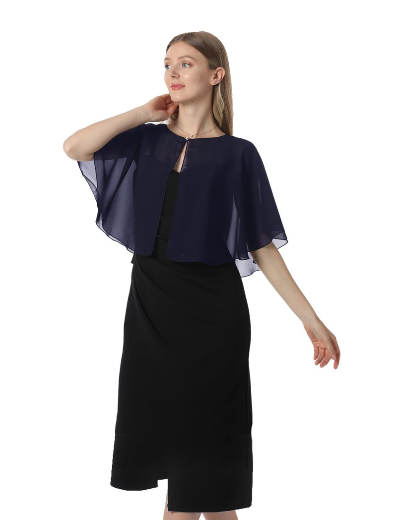 Hotshawl Chiffon Capelet Women's Soft capes Shawls and Wraps for Evening Dress Wedding Cape Cover Up (Navy) - Image 3
